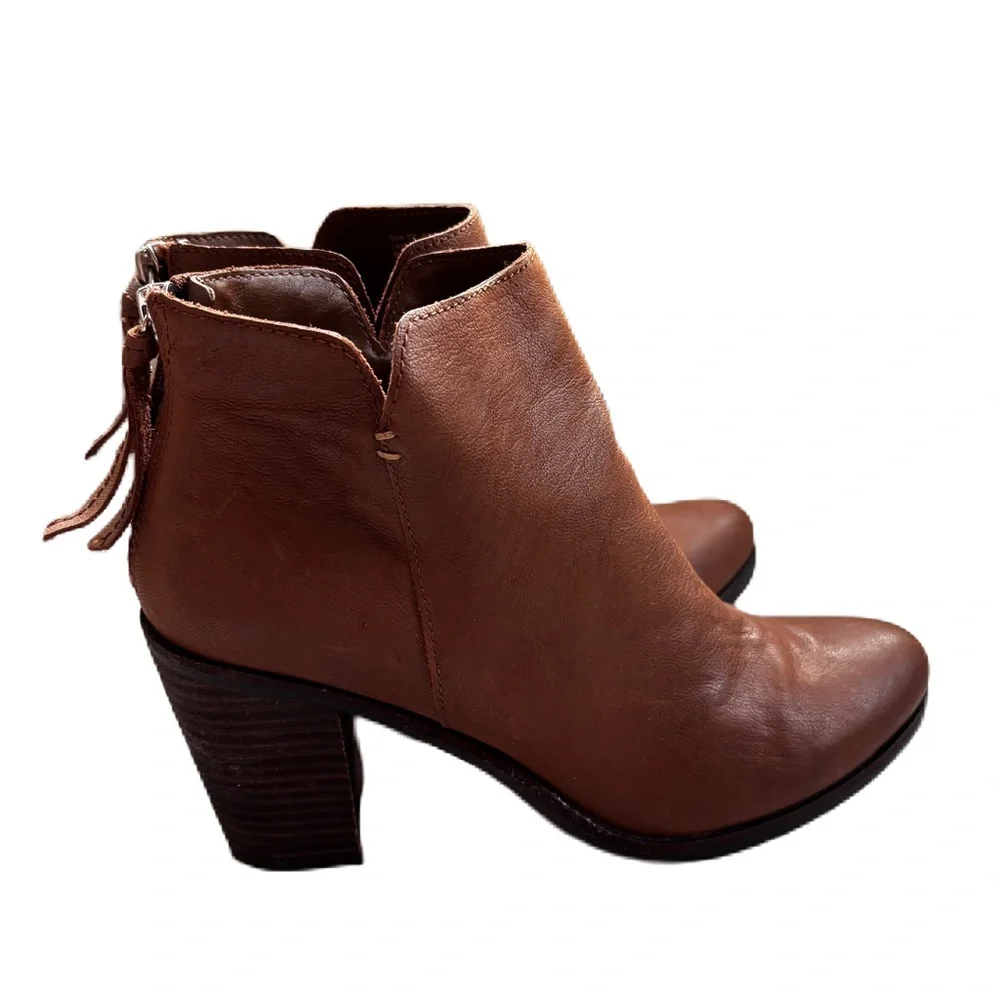 BP Jett Cognac Leather Brown Ankle Boots Block High Heel Boot Size 9 BP. Booties